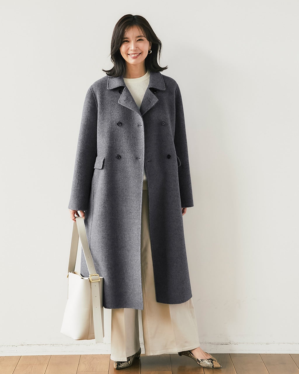 ピュアウールリバー・ダブルブレストロングコート/DoCLASSE