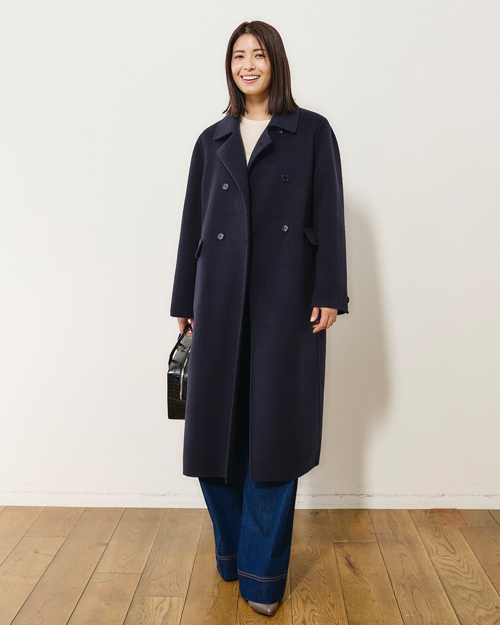 ピュアウールリバー・ダブルブレストロングコート/DoCLASSE