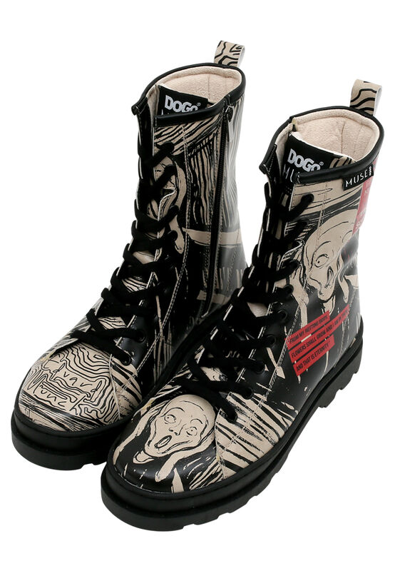 Kadın Vegan Deri Siyah Fermuarlı Uzun Bot - Edvard Munch The