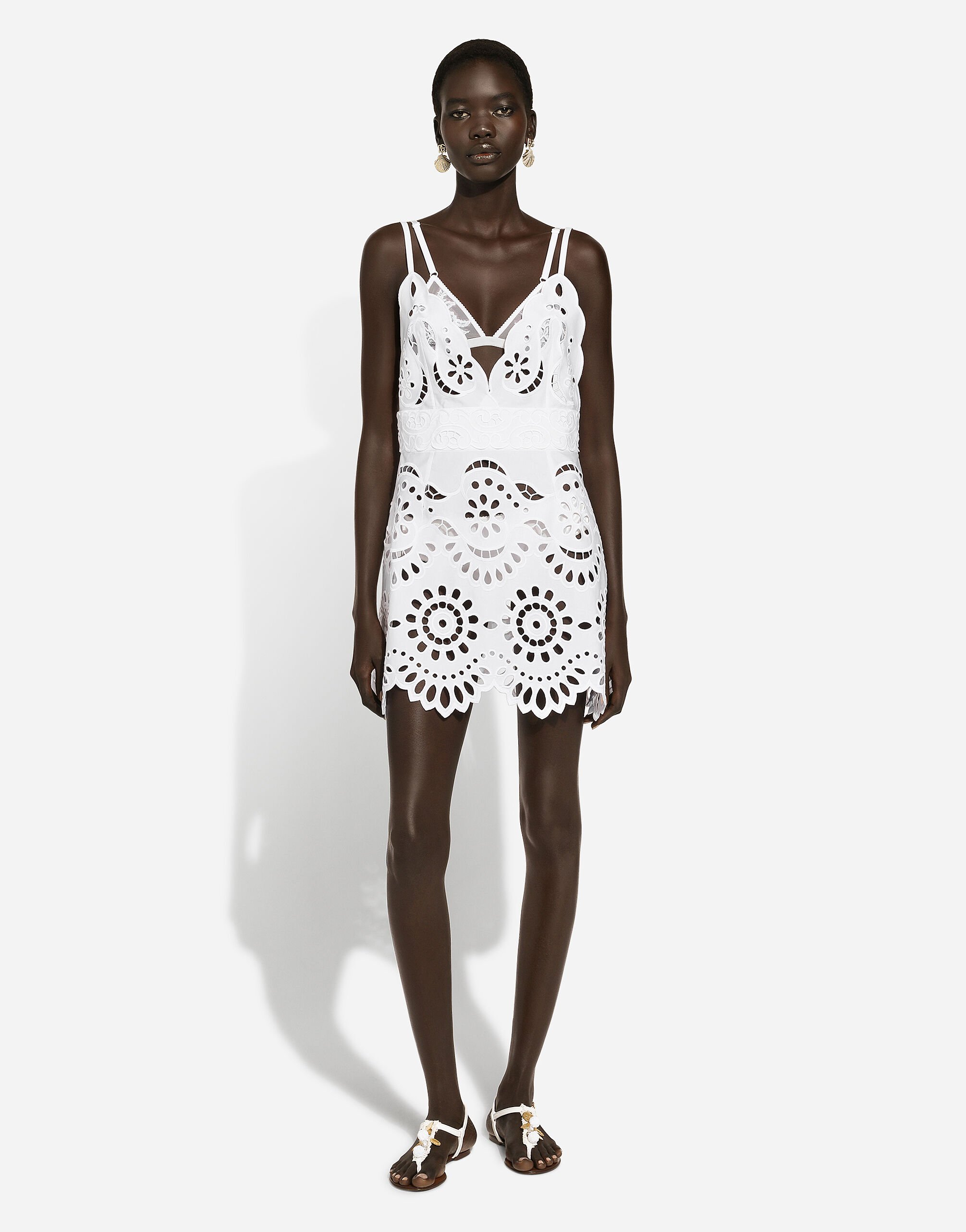 Cotton minidress with straps and cut-out detailing in White for