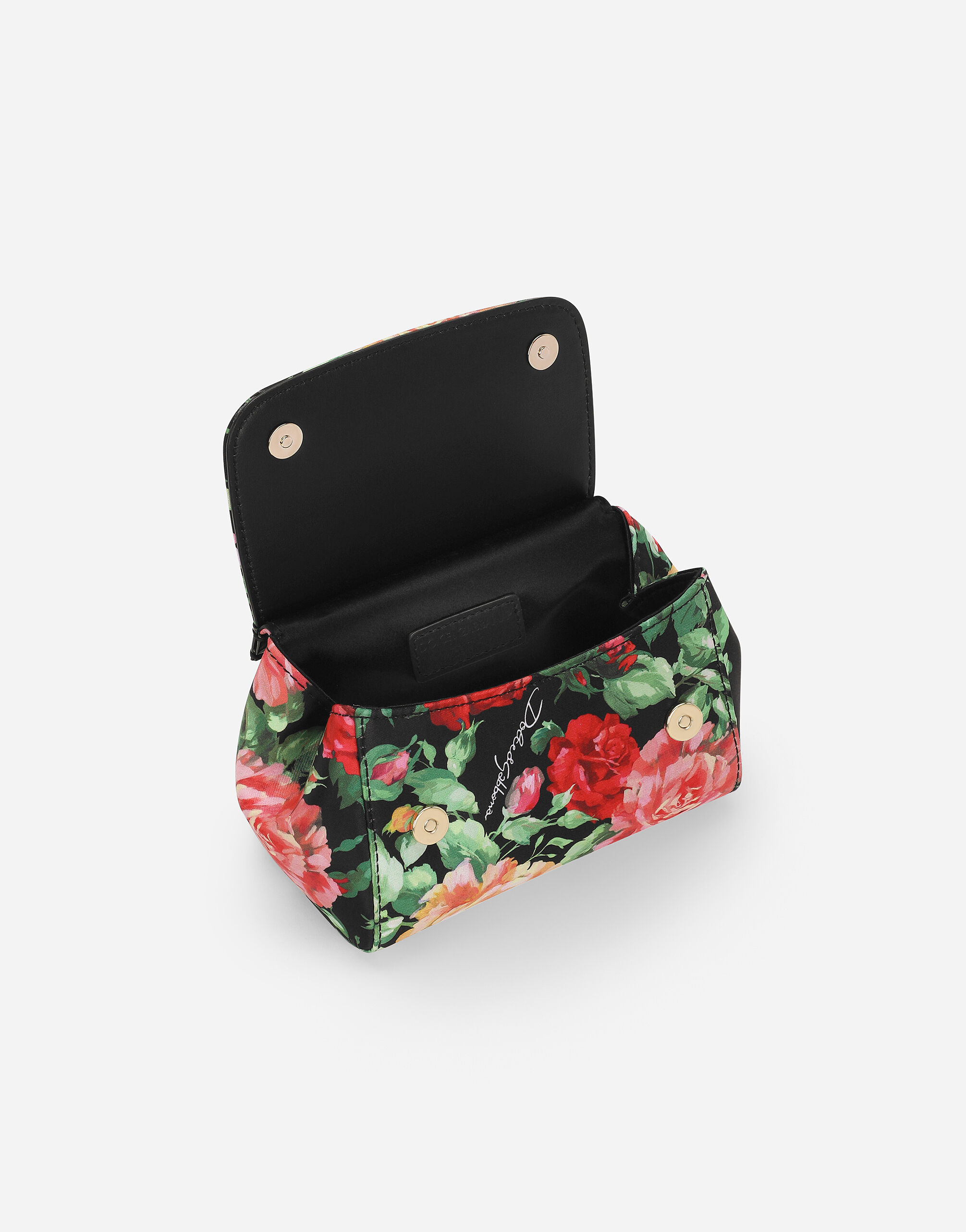 Satin Sicily bag with rose print on a black background in Print
