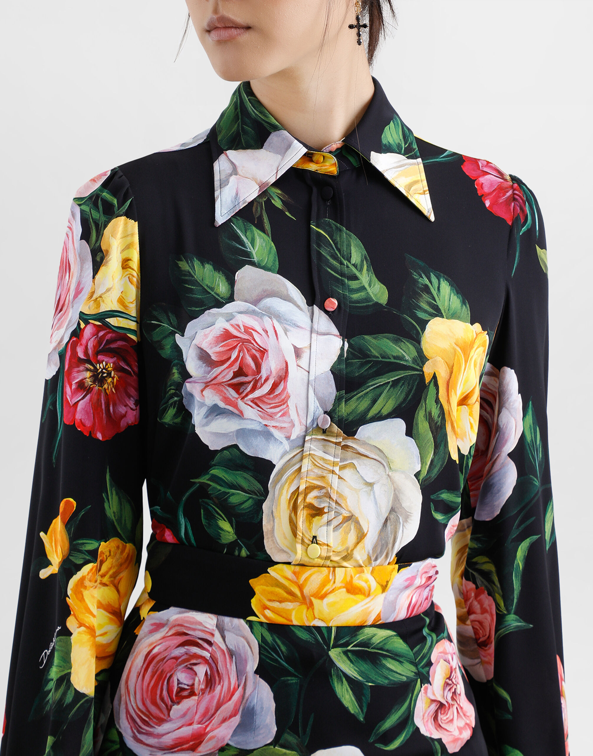 Peony and rose-print charmeuse shirt in Print for Women