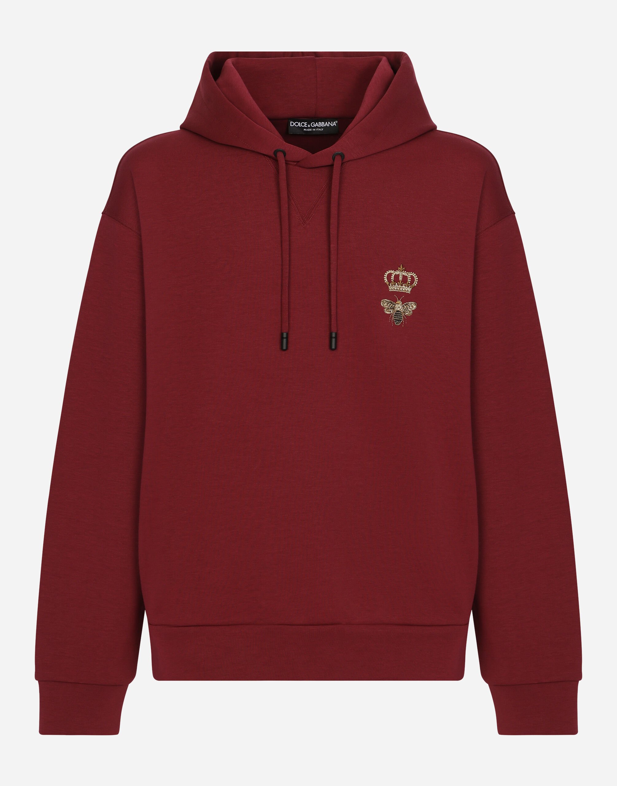 Cotton jersey hoodie with embroidery in Bordeaux for Men
