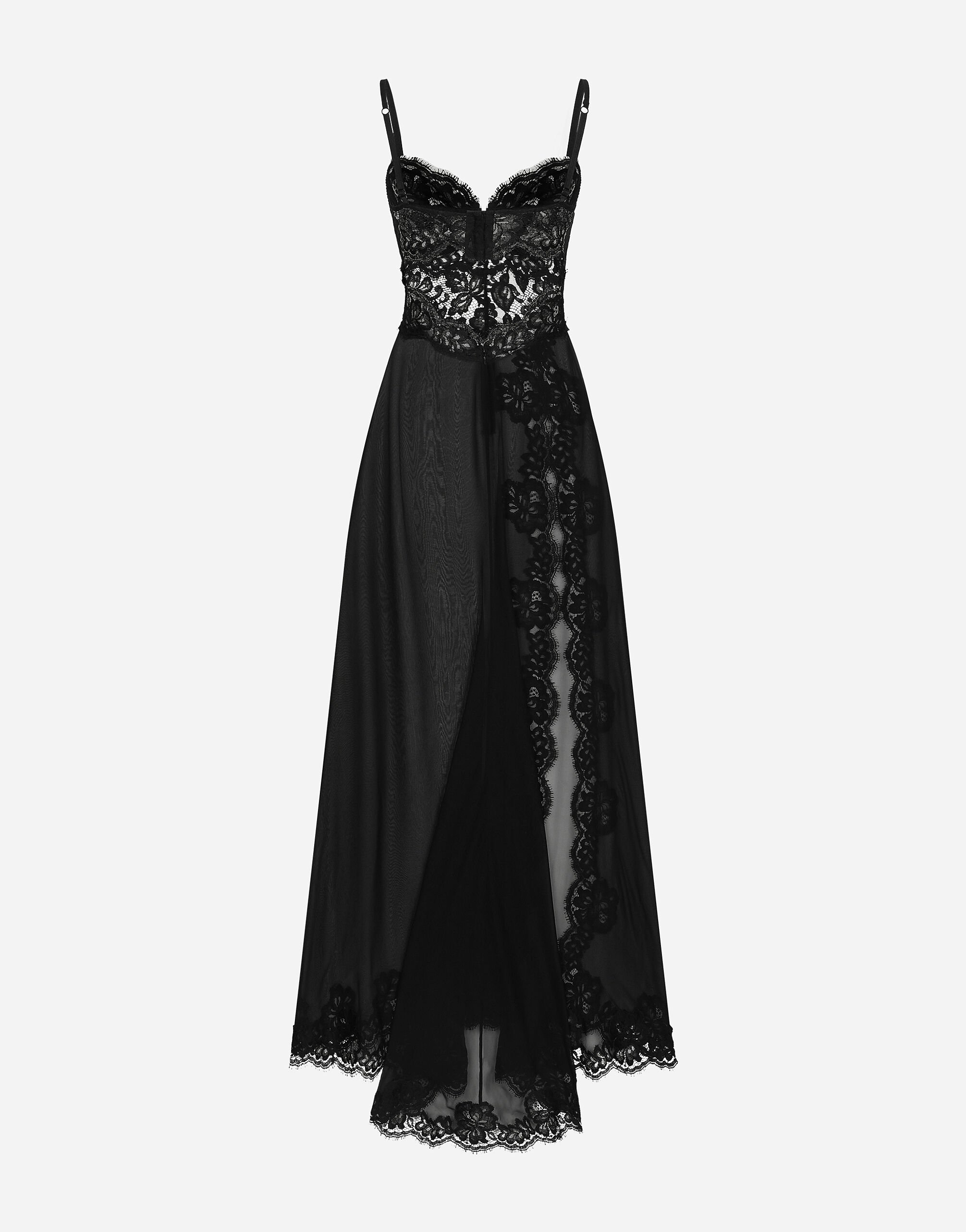 Long silk chiffon and Chantilly lace slip dress in Black for Women