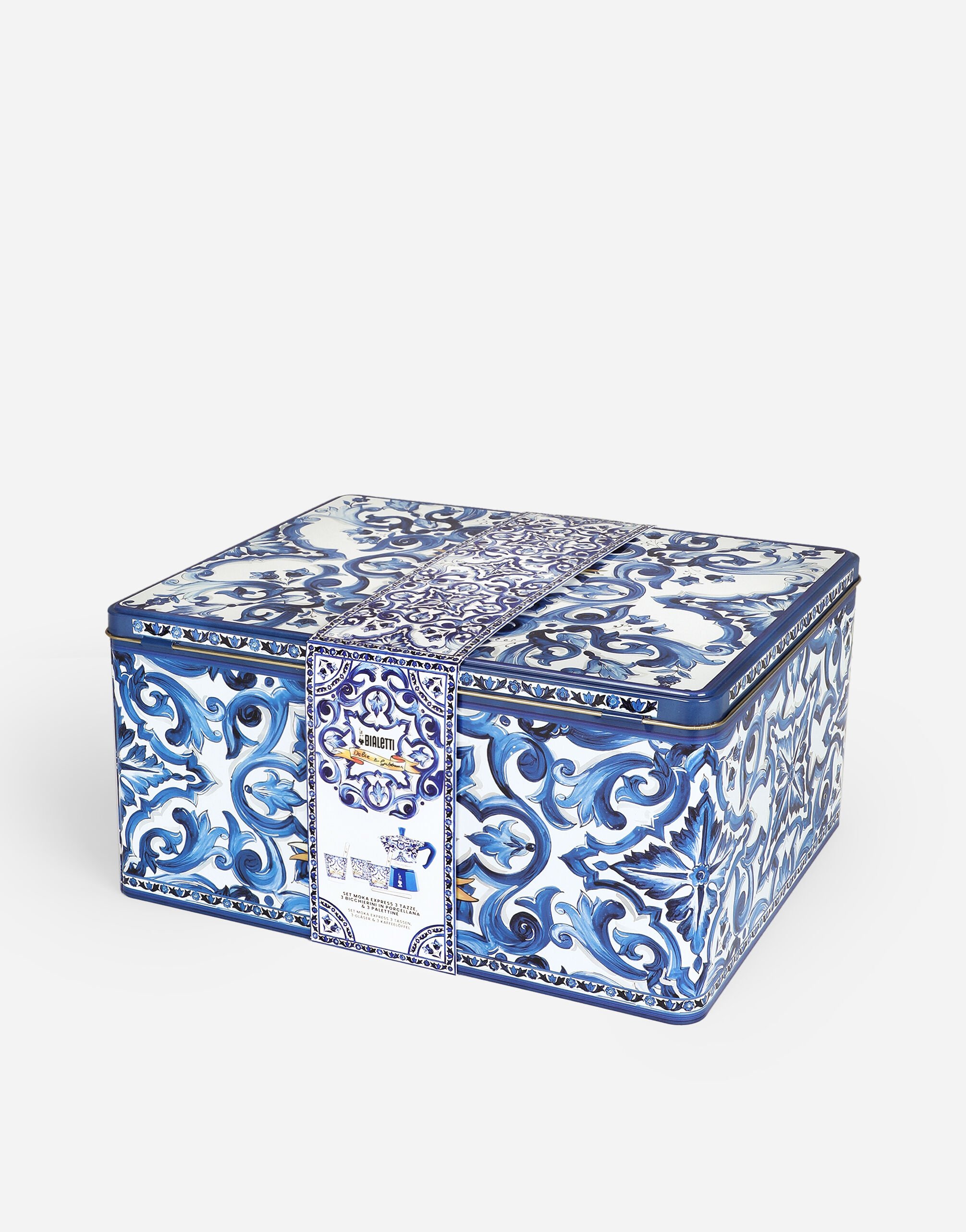 Moka Box large + 3 Porcelain cups & 3 Silver stir sticks BIALETTI