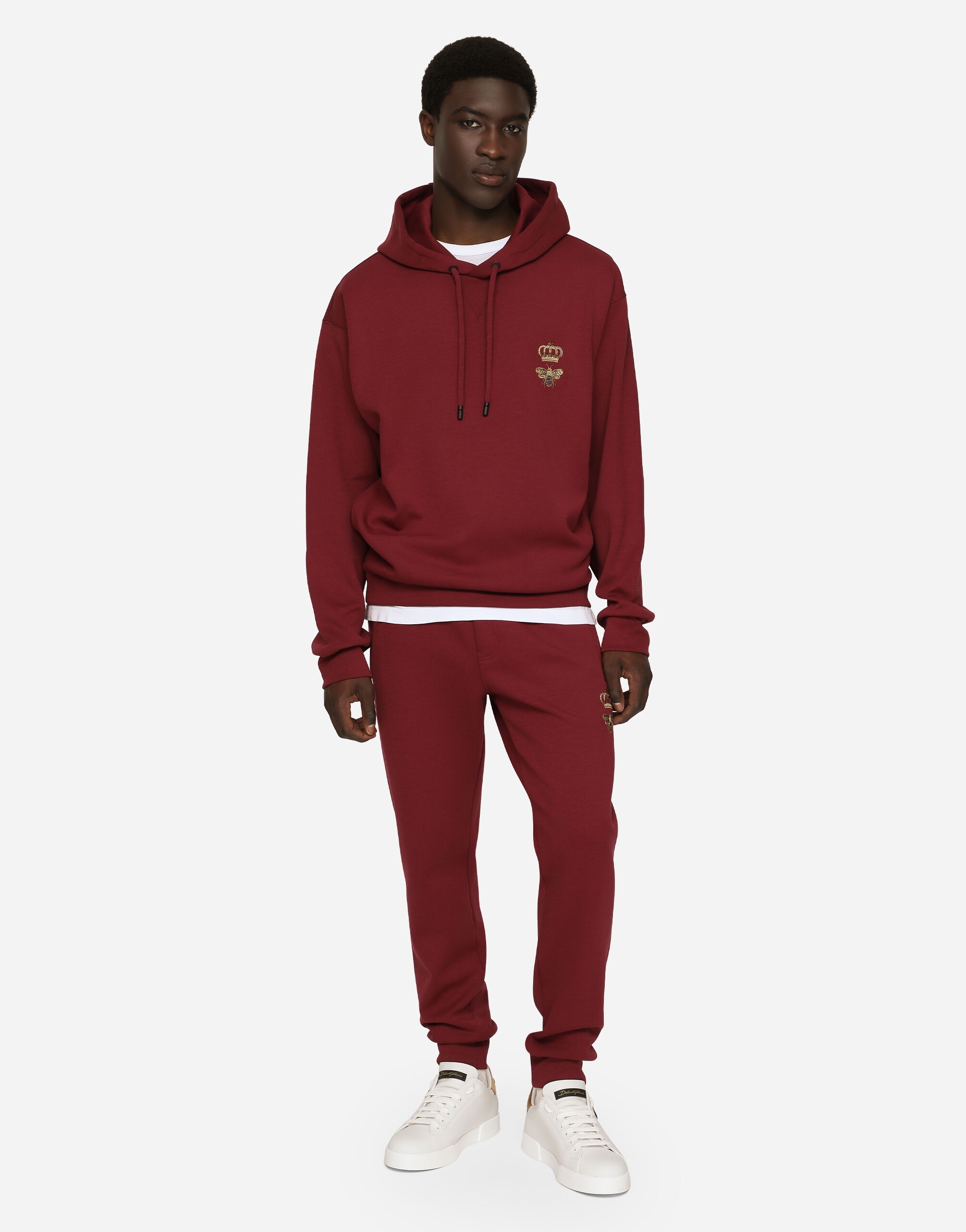 Cotton jersey hoodie with embroidery in Bordeaux for Men