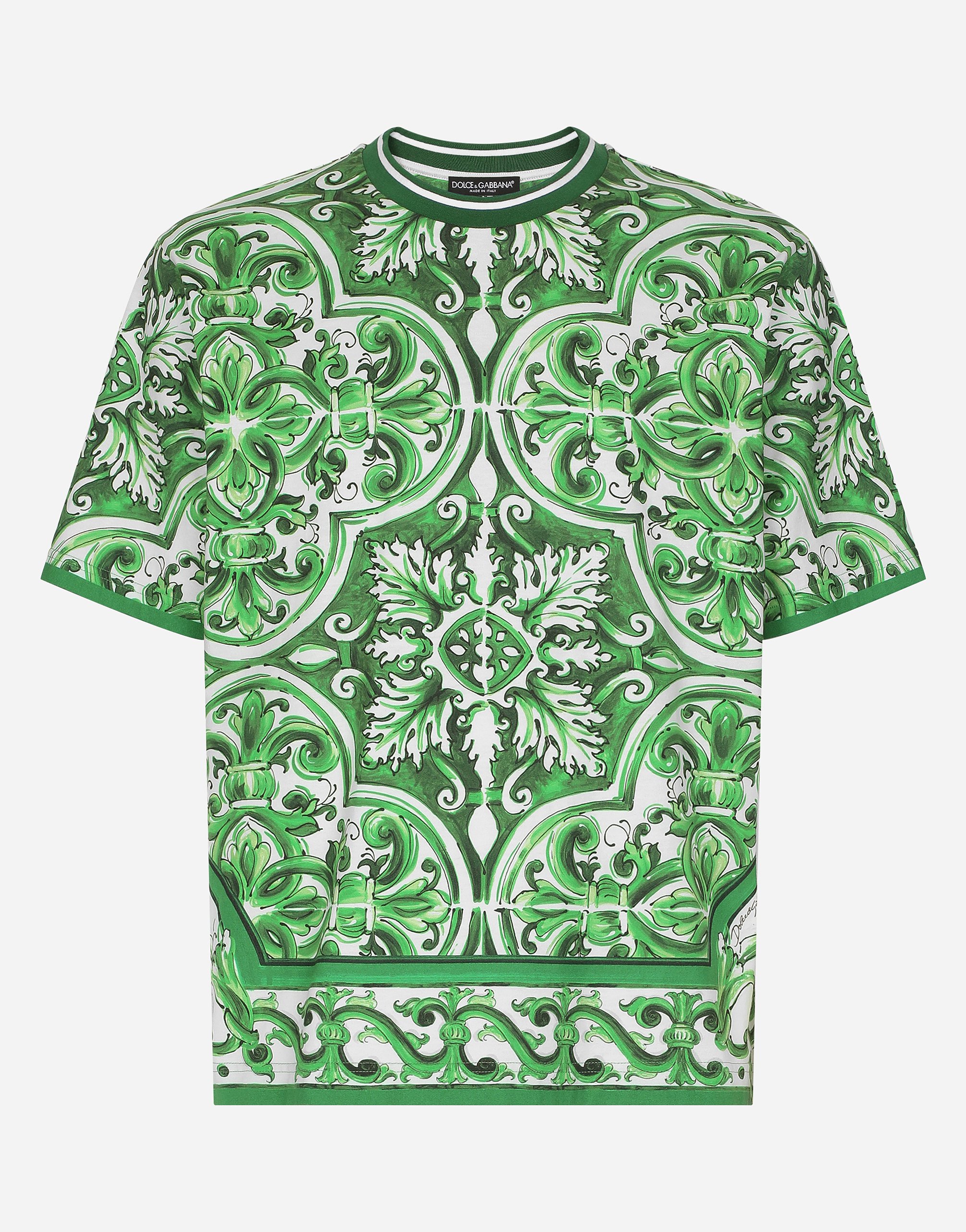 Cotton T-shirt with majolica print in Print for Men