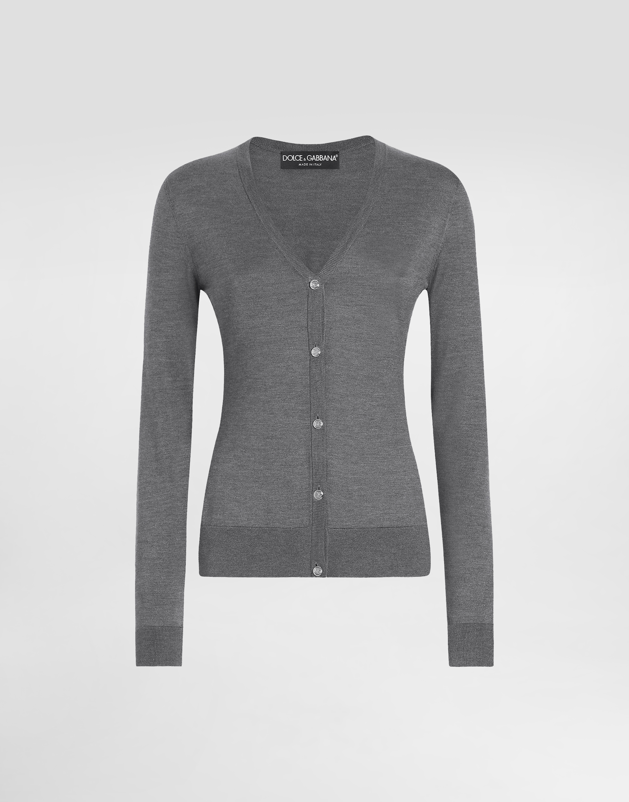 Silk V-neck cardigan with DG logo embroidery in Grey for Women