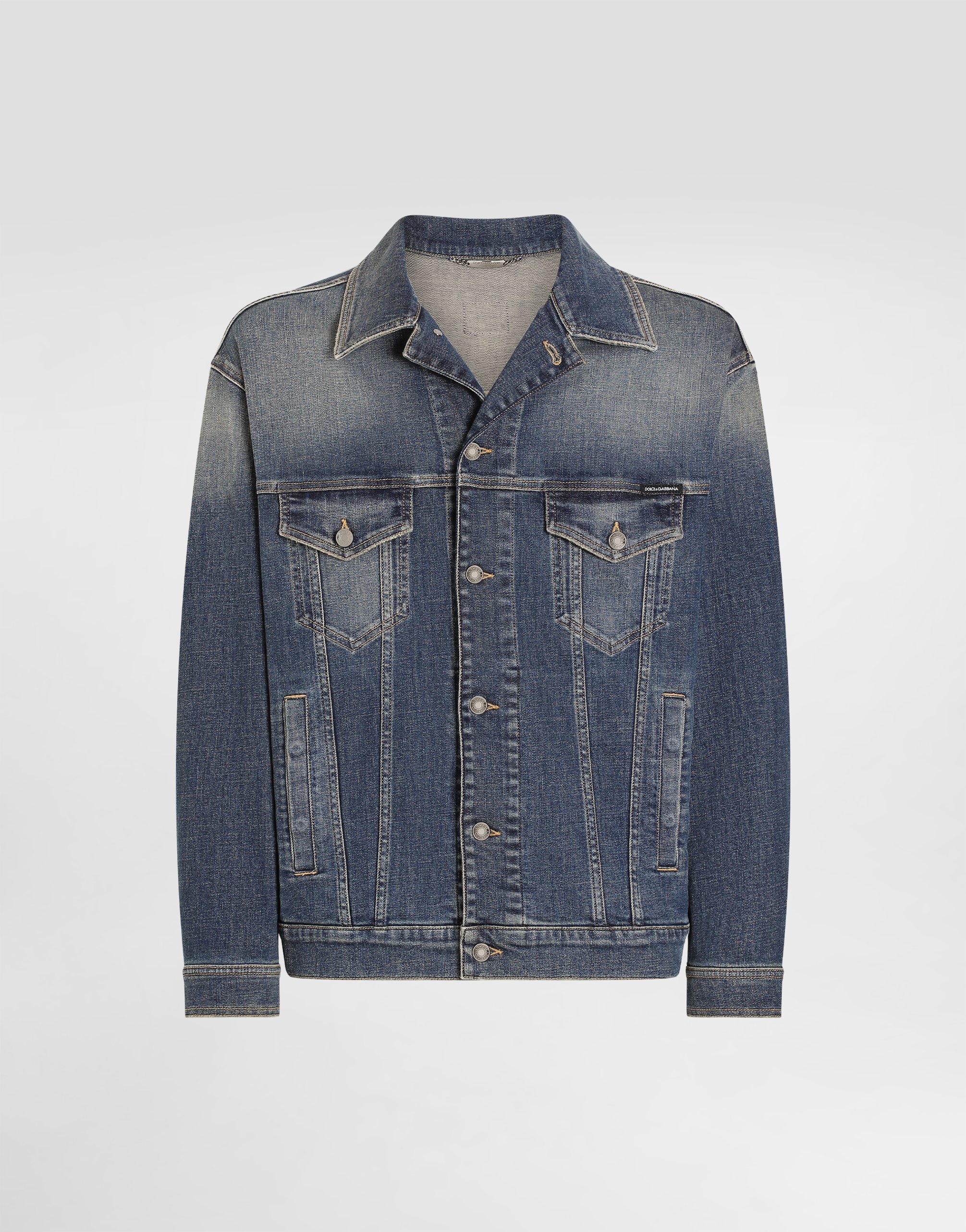 Stretch light blue wash denim jacket in Multicolor for Men