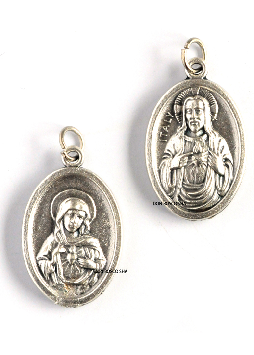 両面メダイ み心のイエスとマリア 楕円銀色 - ドン・ボスコ社