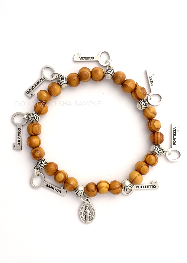 ブレスレット オリーブ8mm珠 鍵型聖霊の7つの賜物メダル付き - ドン