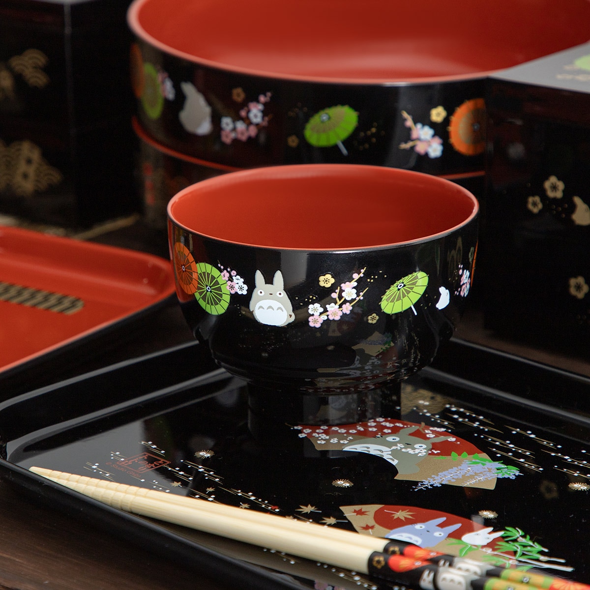 となりのトトロ トトロ和傘 塗2段重箱 NLW15 | どんぐり共和国そらのうえ店