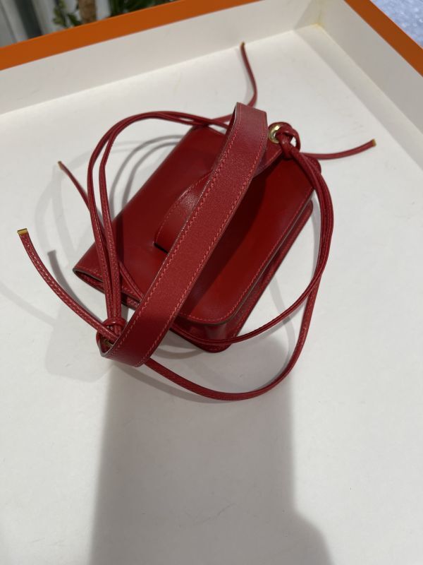 美品】HERMES エルメス ポシェットグリーン ボックスカーフ ルージュ