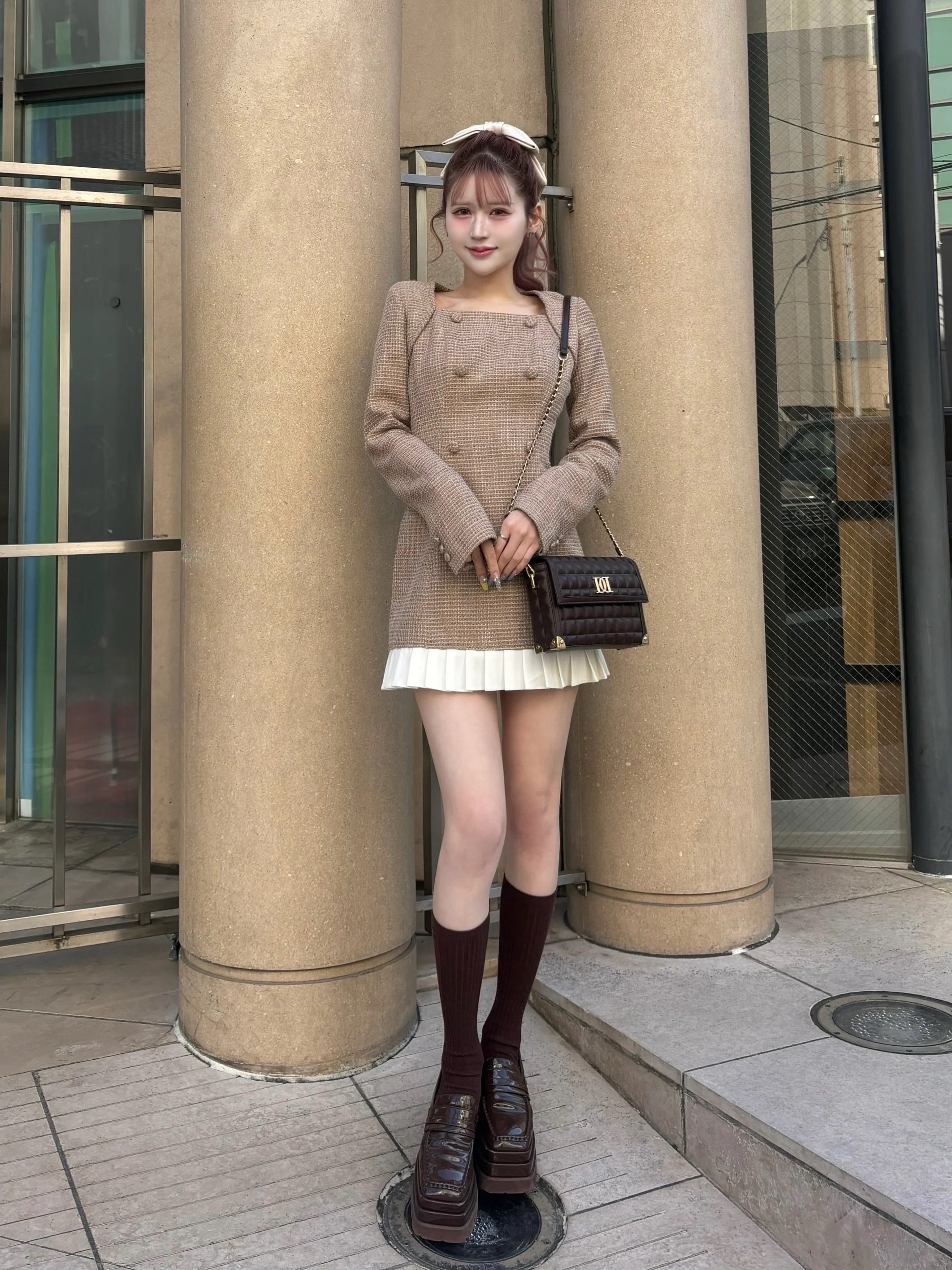 プリーツドッキングツイードミニワンピース – Darich (ダーリッチ)