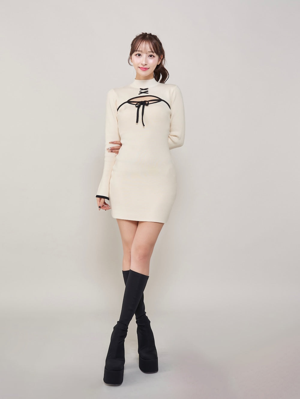 フロントオープンリボンニットミニワンピース – Darich (ダーリッチ)