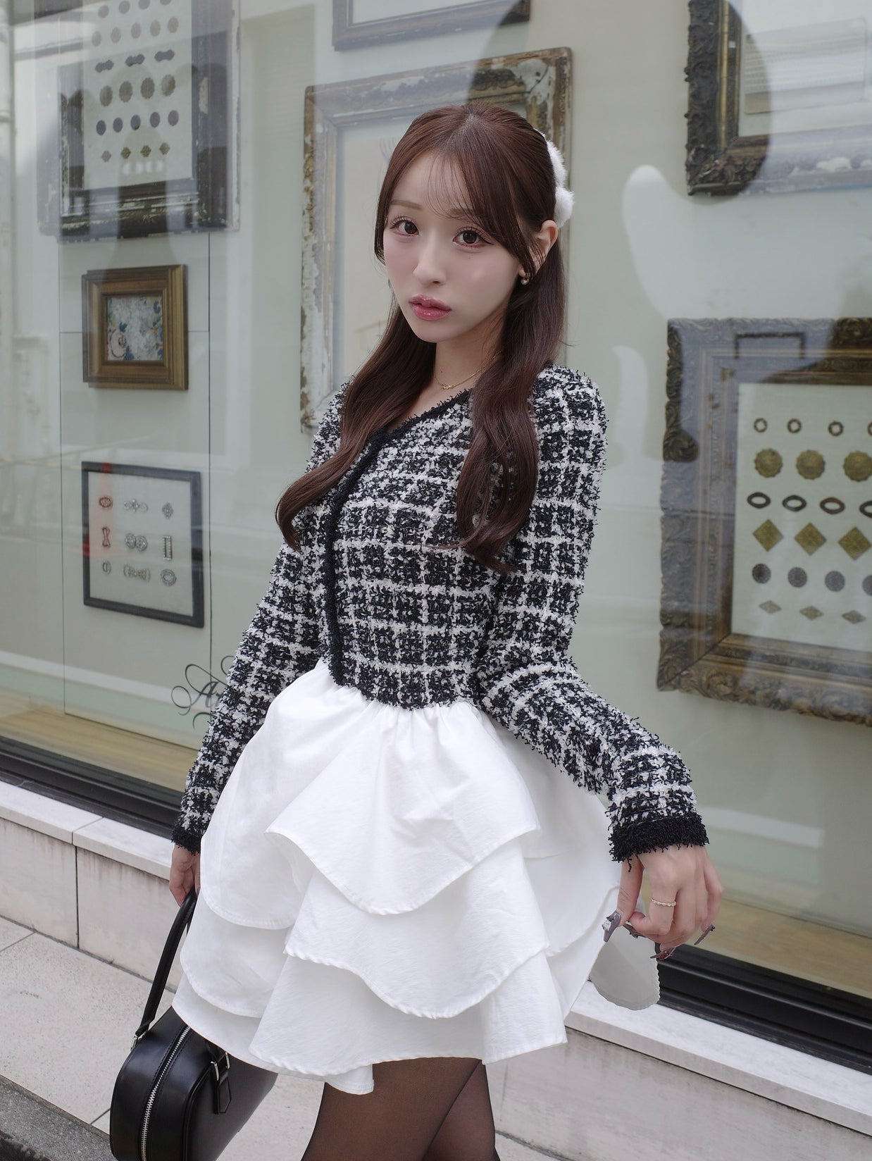 ボリュームフリルツイードニットミニワンピース – Darich (ダーリッチ)