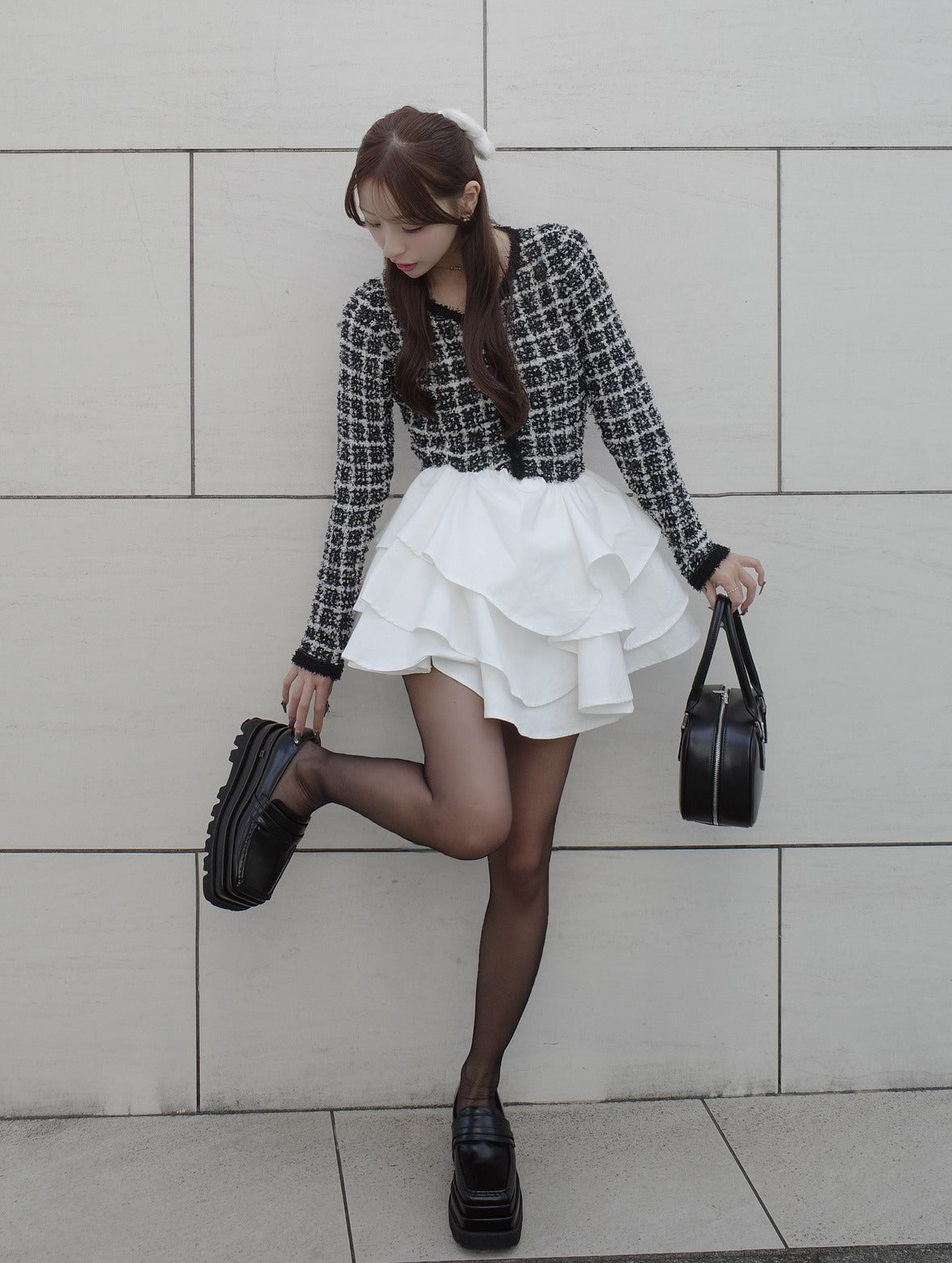 ボリュームフリルツイードニットミニワンピース – Darich (ダーリッチ)