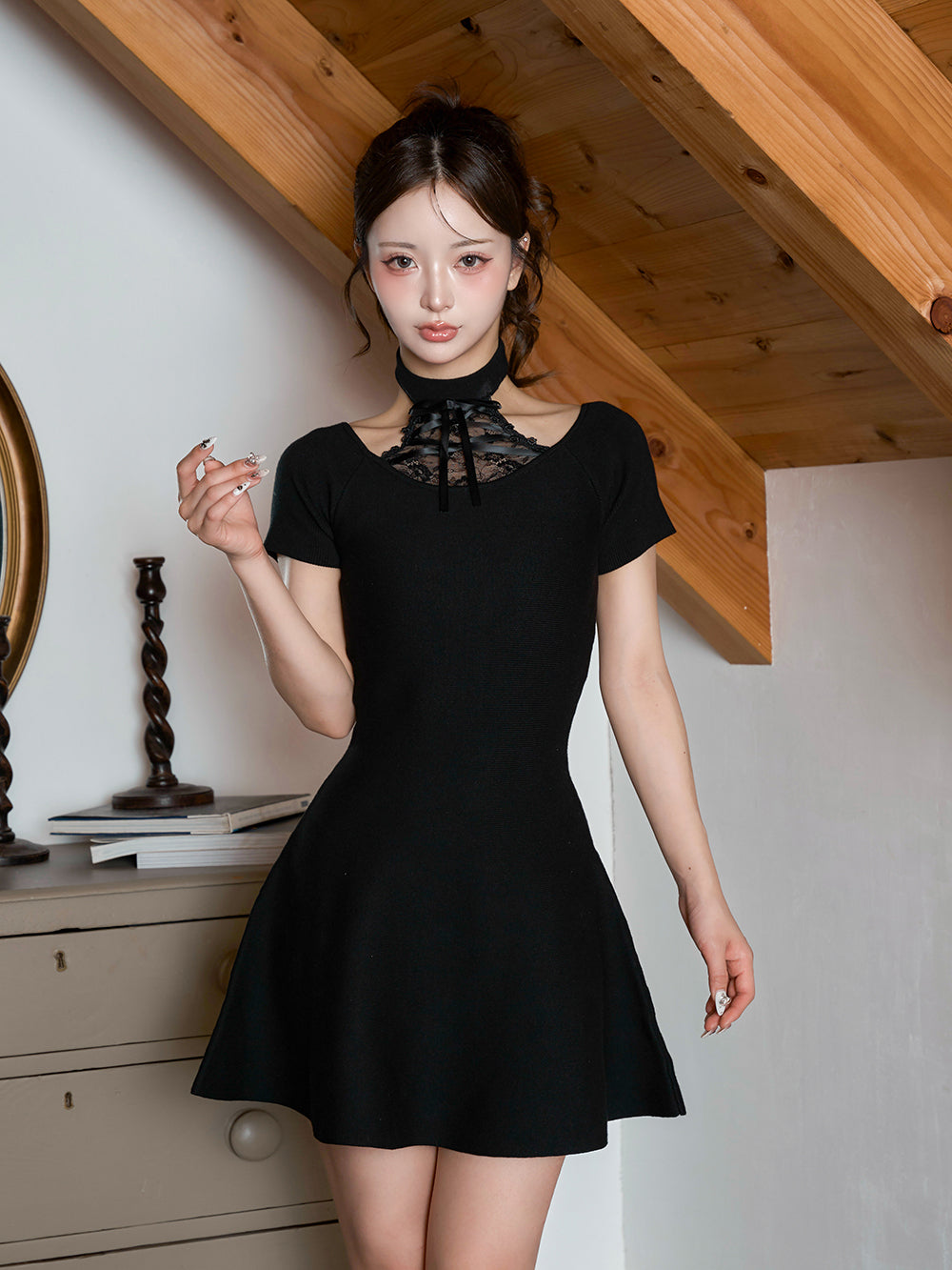 アメスリレースフレアニットミニワンピース – Darich (ダーリッチ)
