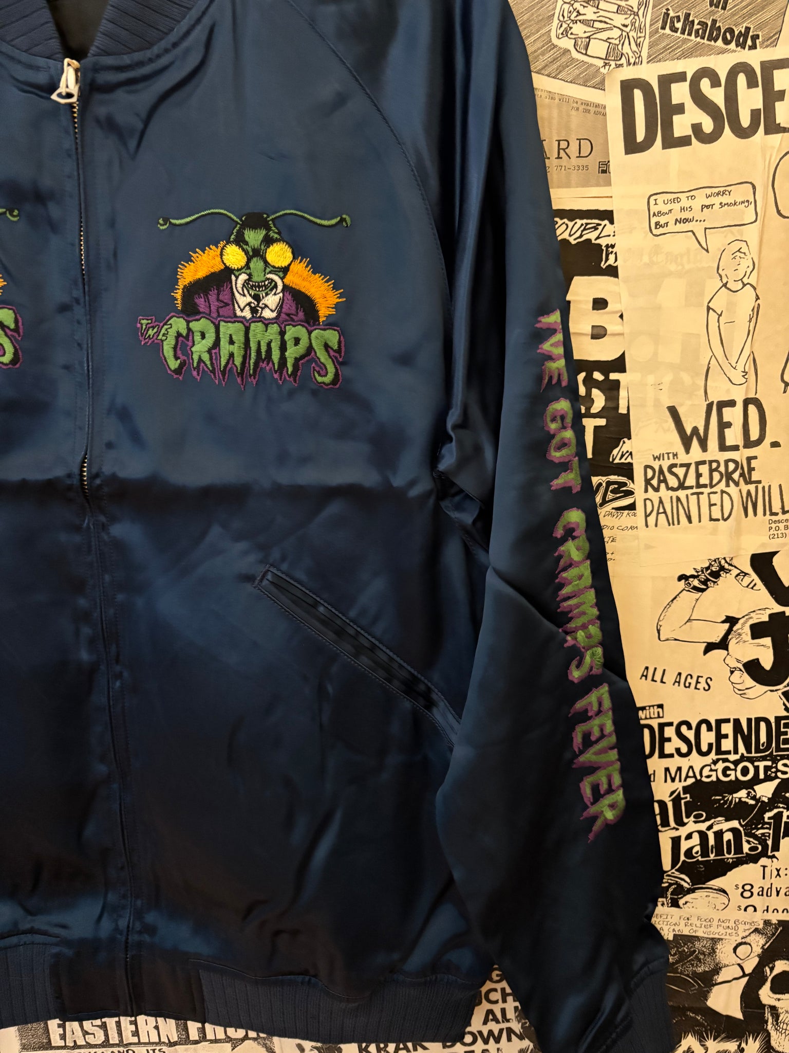 The Cramps Navy Satin Bomber Jacket (Unisex) – DeadRockers