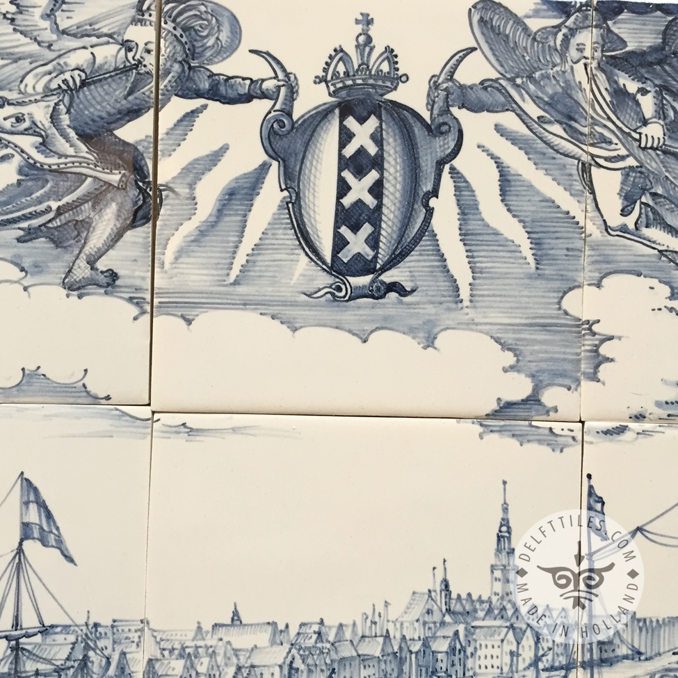 Amsterdam harbour front tile panel 11x3 tiles (L33) - Delft Tiles