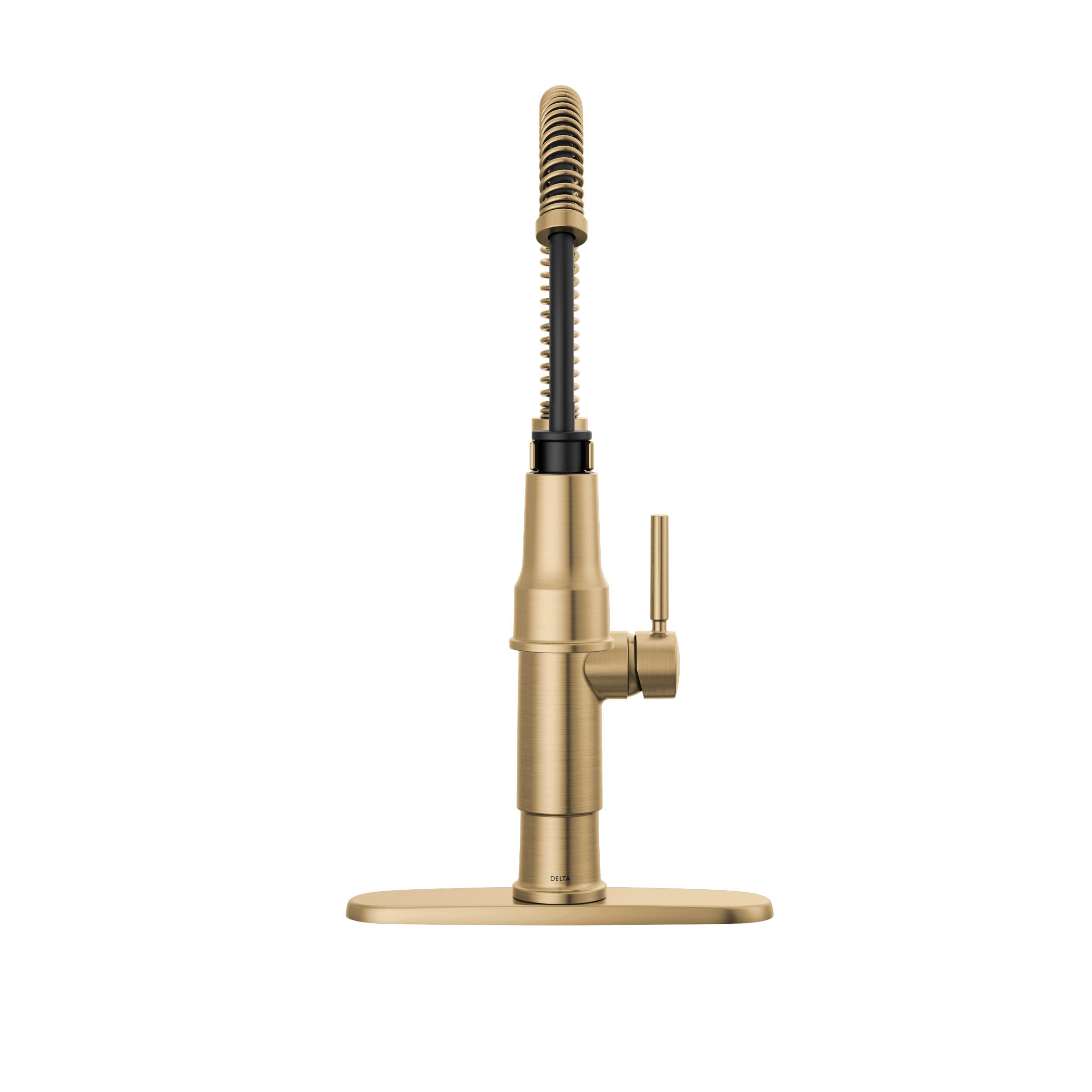 Single-Handle Pull-Down Spring Kitchen Faucet in Champagne Bronze