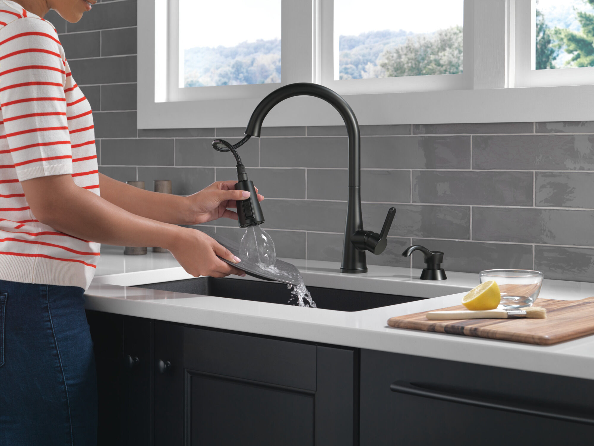 Single Handle Pull-Down Kitchen Faucet with Soap Dispenser and