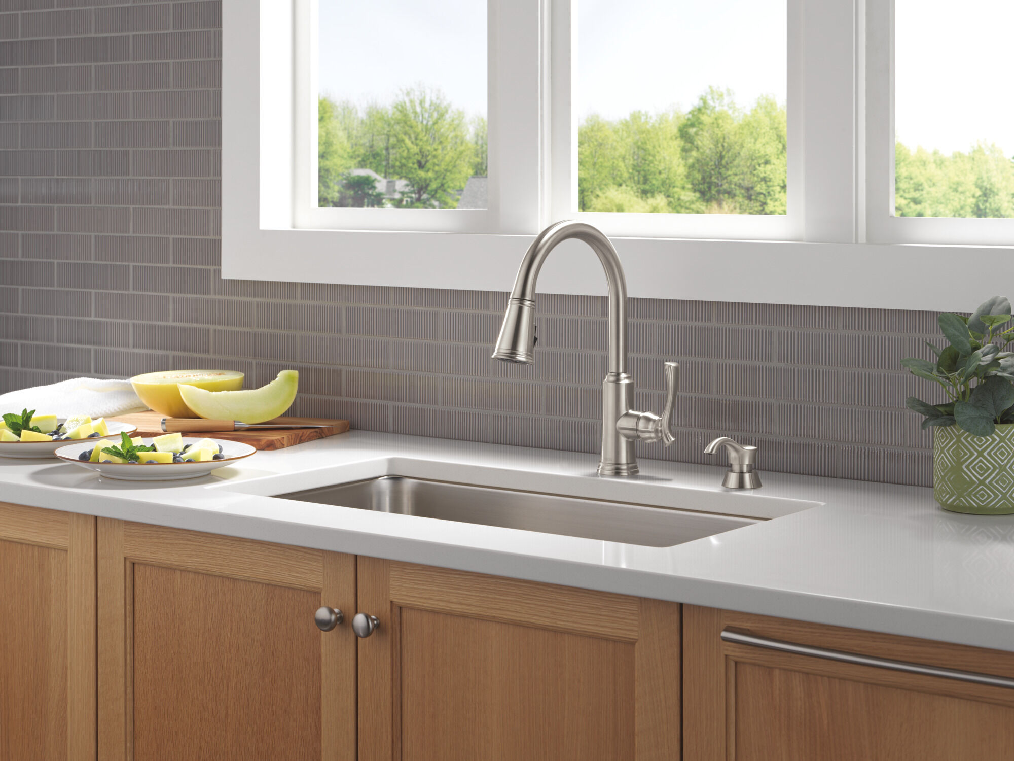 Single Handle Pull-Down Kitchen Faucet with Soap Dispenser and