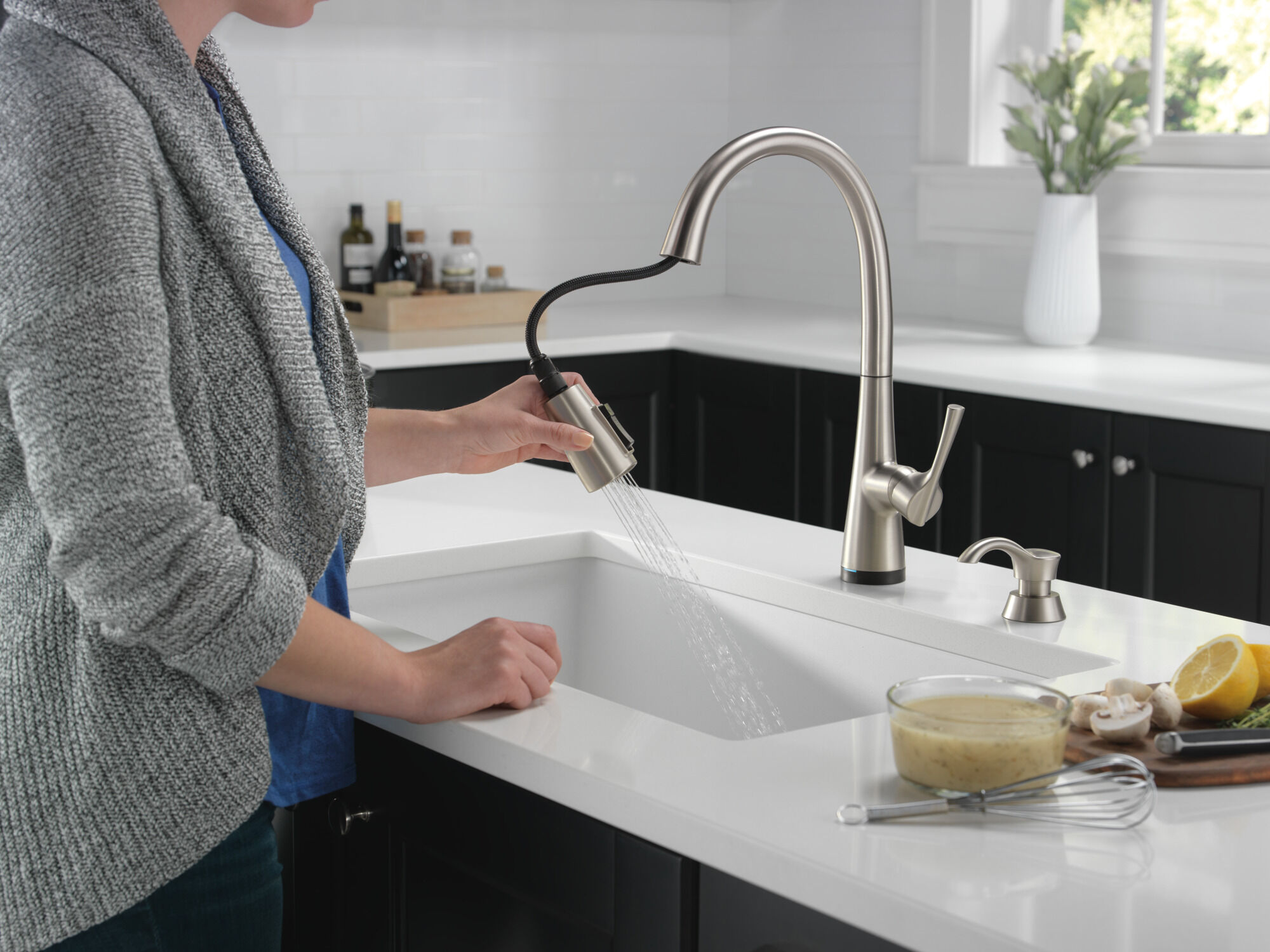 Single Handle Pull-Down Kitchen Faucet with Soap Dispenser and