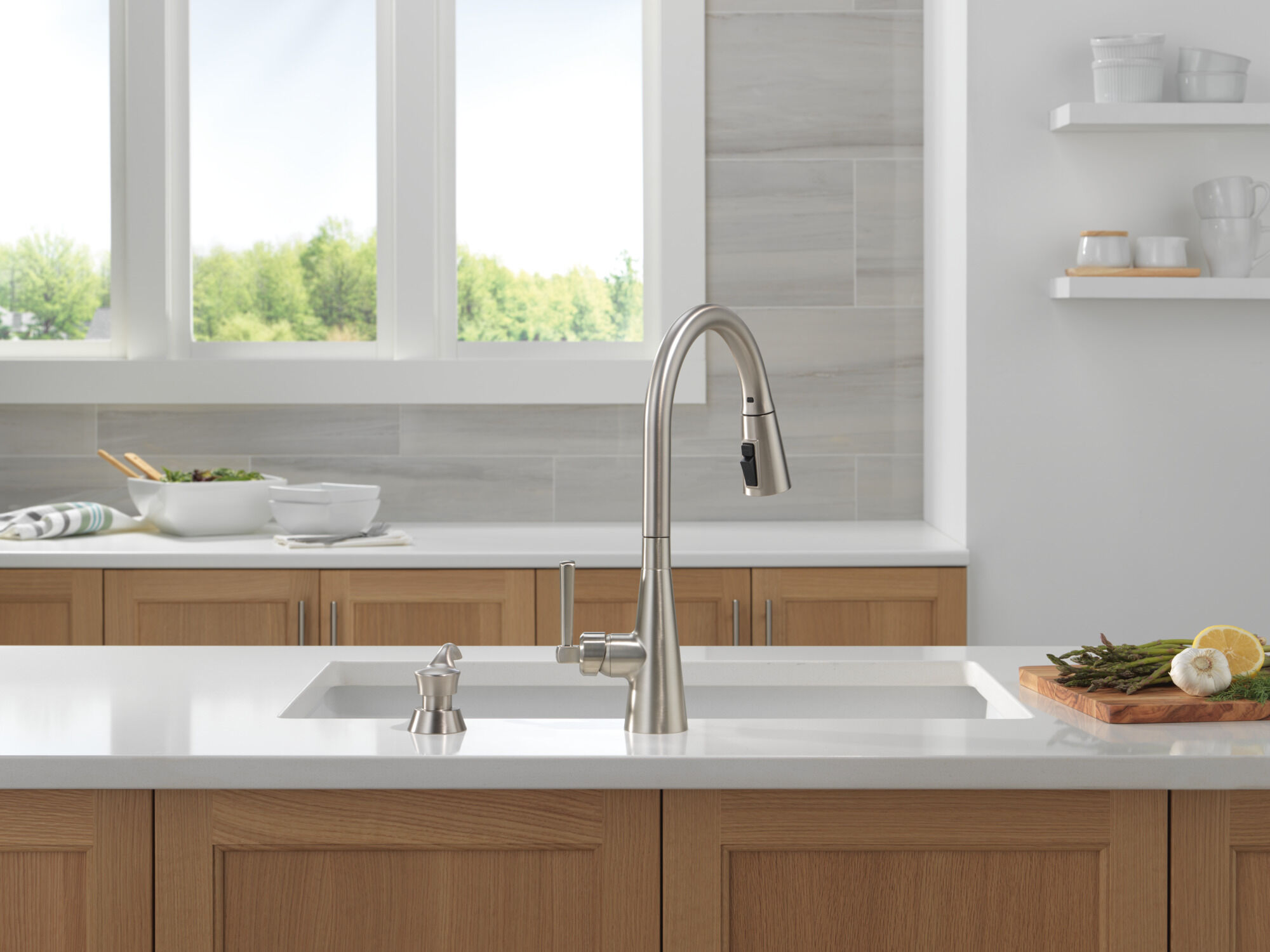 Single Handle Pull-Down Kitchen Faucet with Soap Dispenser and