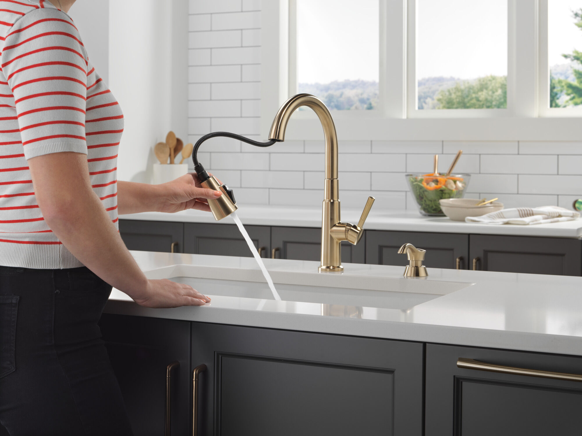 Single Handle Pull-Down Kitchen Faucet with Soap Dispenser and