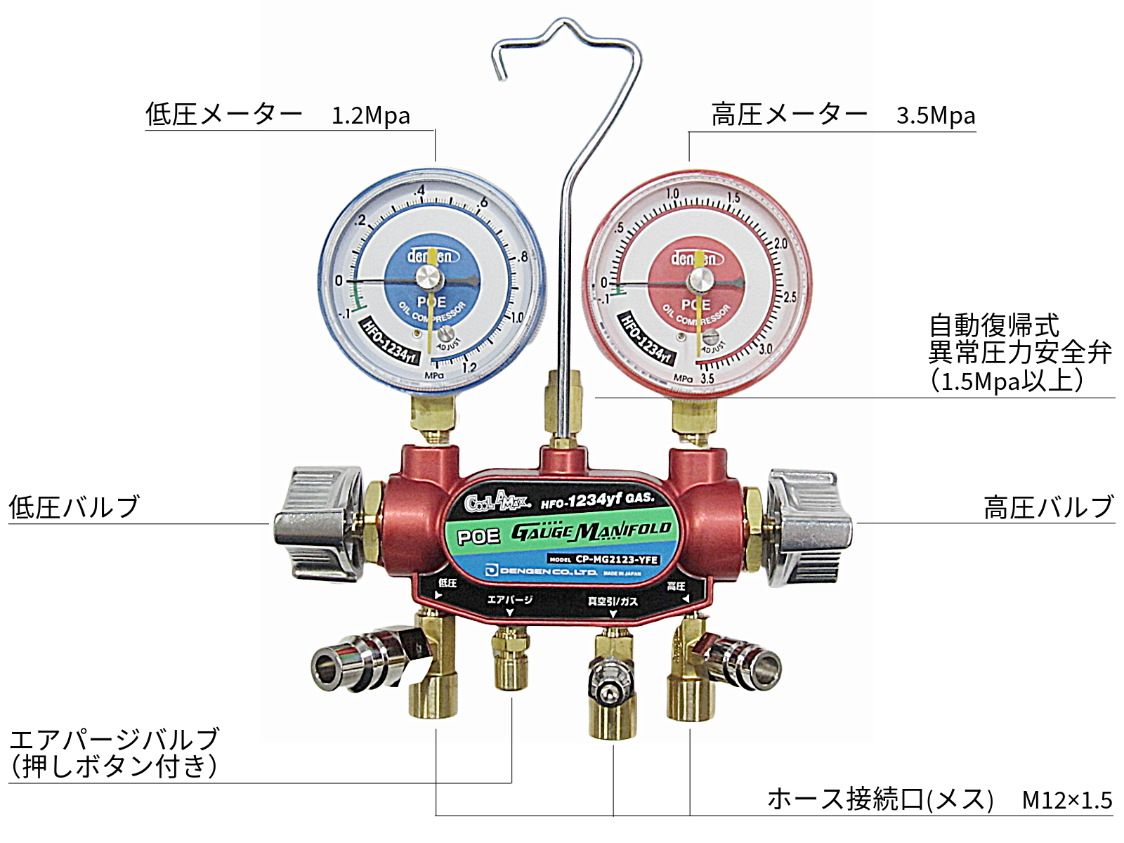 R-1234yf/POE専用 ゲージマニホールド 2バルブ | デンゲン株式会社