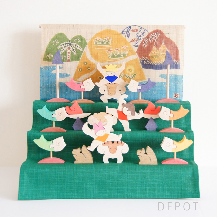 小黒三郎・五月人形 KK224 【三童子三段飾り（特製=菖蒲／山里）】遊