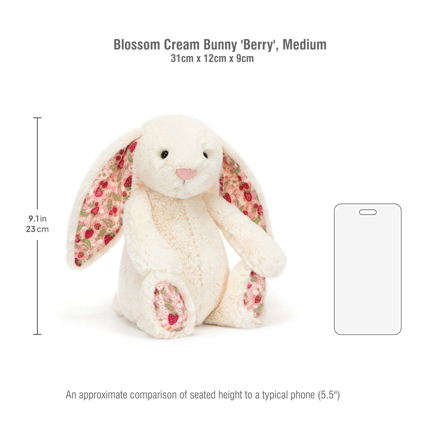 Jellycat soft toy Blossom Cream Bunny 'Berry' Medium | Designer's Cat
