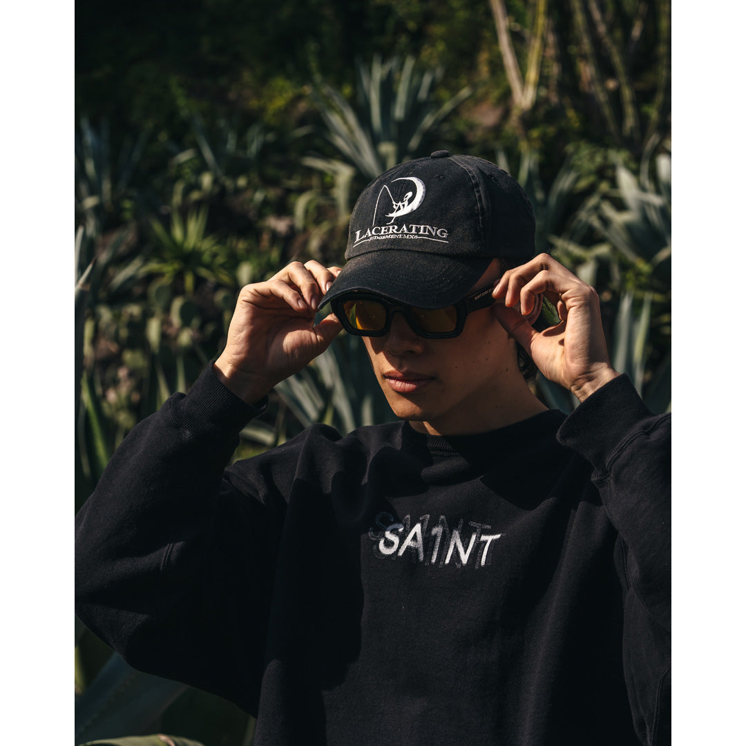 Saint Mxxxxxx (セントマイケル) 6 PANEL CAP LACERATING BLACK SM-HR8