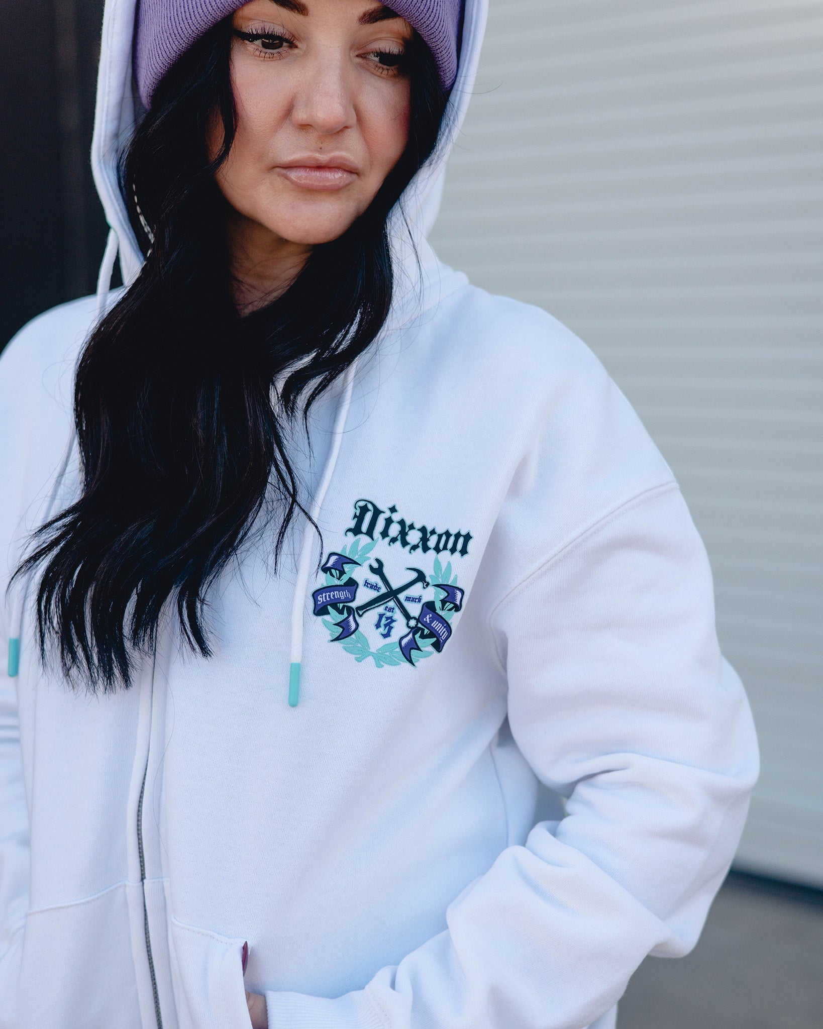 Women's Purple Award Crest Zip Up - White Hoodie | Dixxon