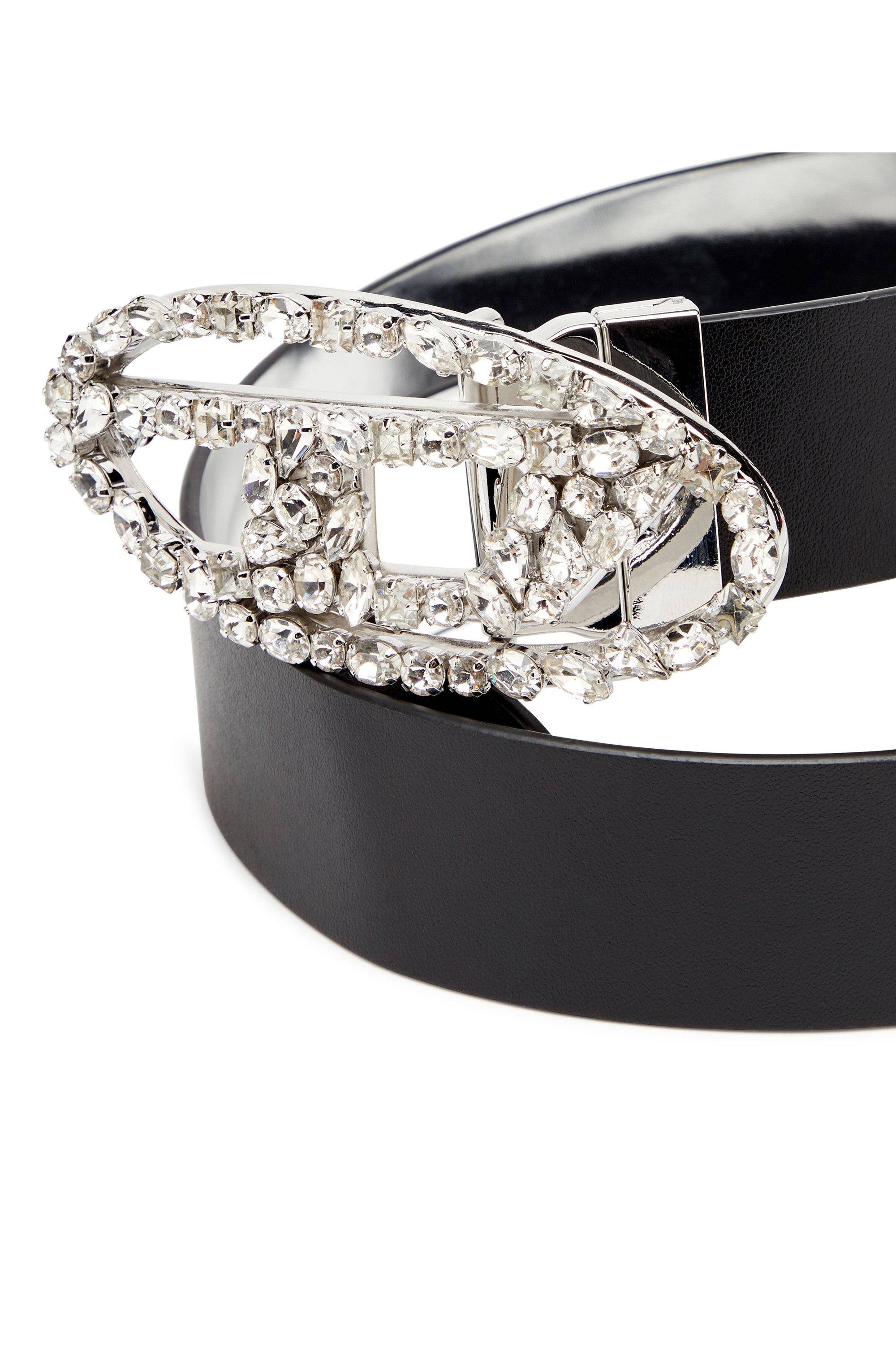 B-1DR STRASS 4cm Leather-backed denim belt with crystals｜ブルー
