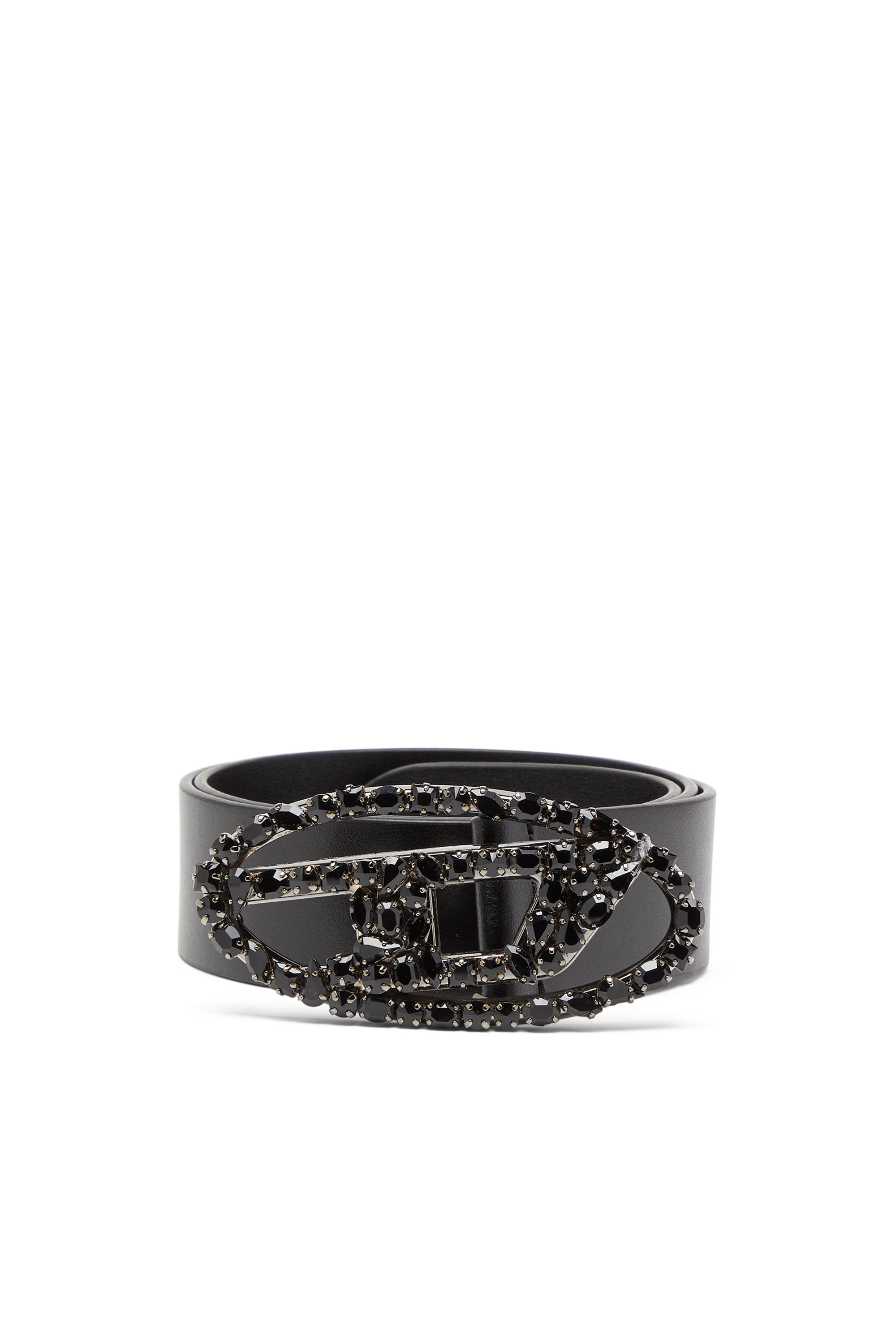 B-1DR STRASS 4cm Leather-backed denim belt with crystals｜ブルー