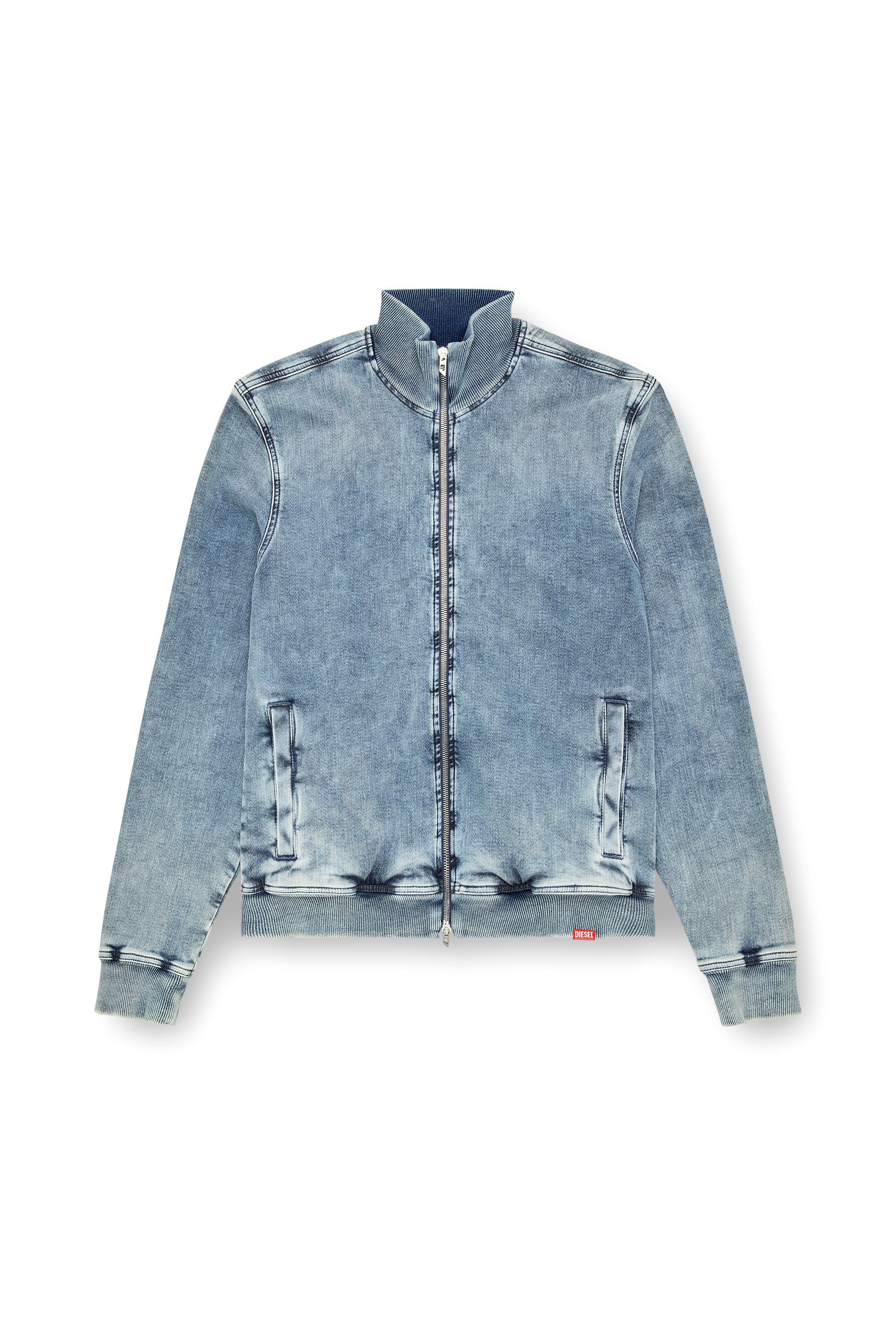 D-BUZYE-S TRACK Zip-up sweater in trompe l'oeil Track Denim