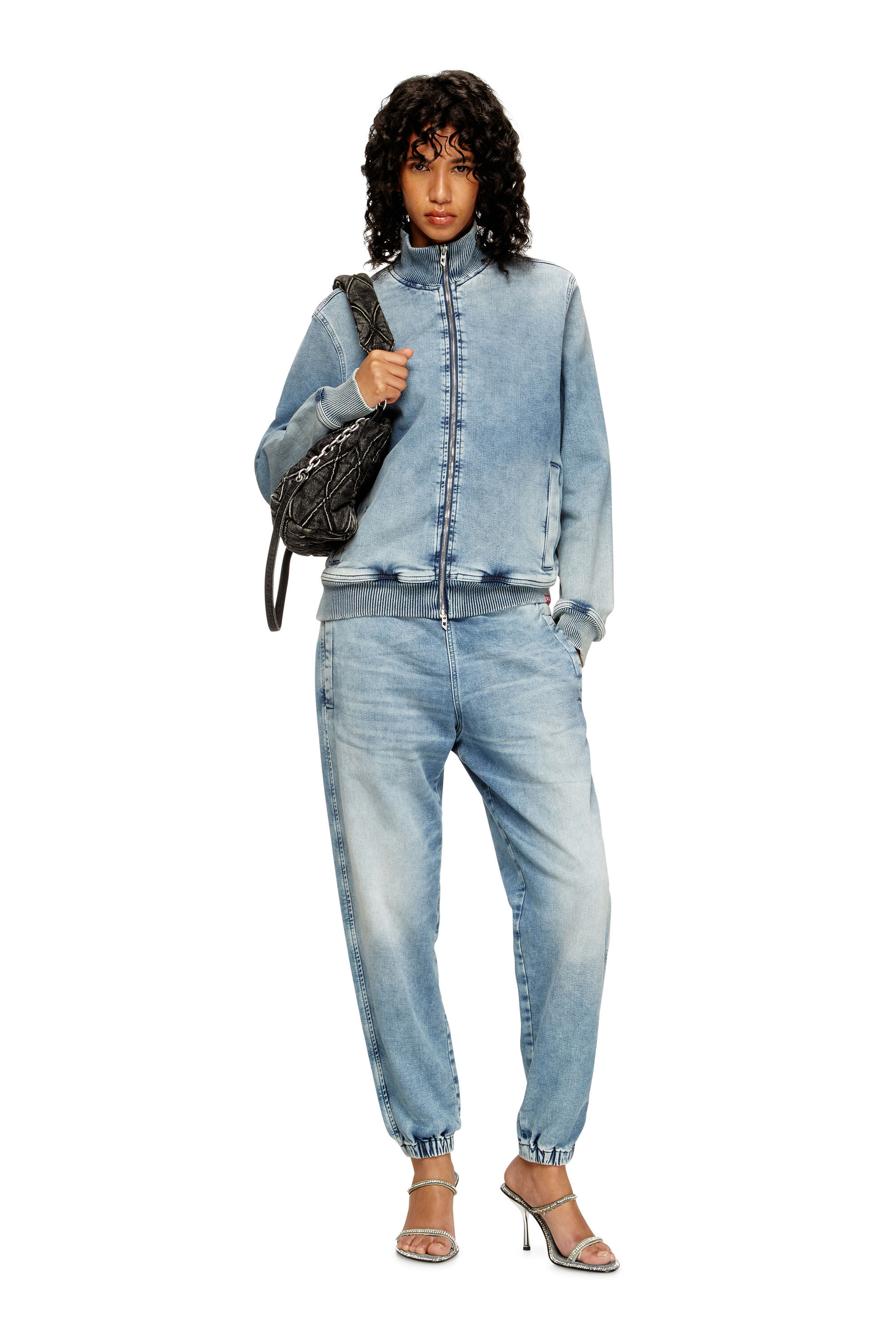D-BUZYE-S TRACK Zip-up sweater in trompe l'oeil Track Denim