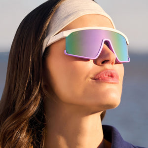 Spike Shield Sunglasses | Matte White & Rainbow Mirror | DIFF Eyewear