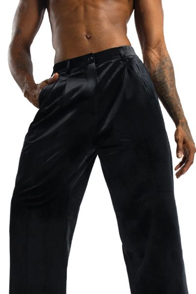 Mens Black Velvet Pleated Wide Leg Pants