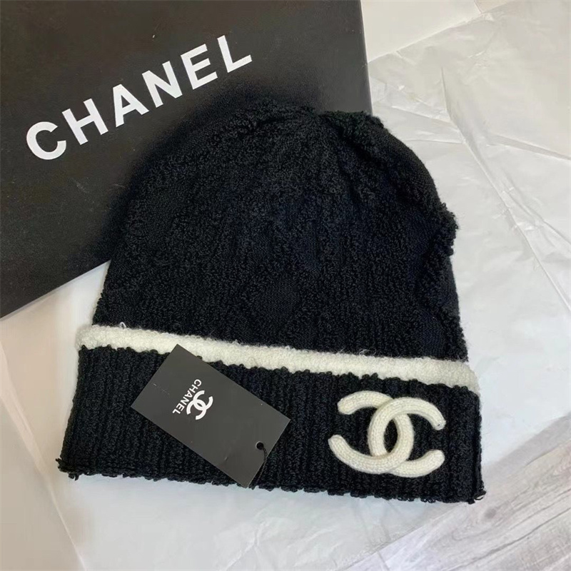 ブランド Chanel シャネル ニット帽子 黒白 暖かい 伸縮性 柔らかい