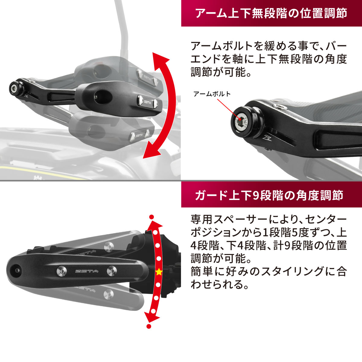 ZETA RACING ソニックハンドガード ブラックプロテクターキット