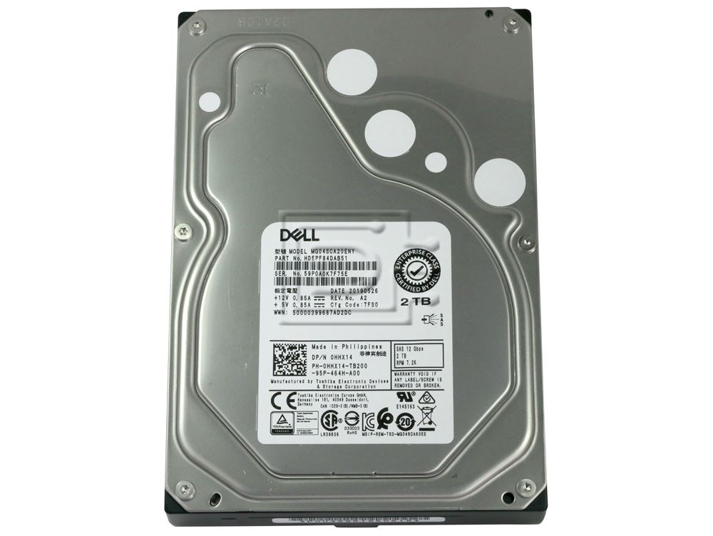 Dell HHX14 / Toshiba MG04SCA20ENY 2TB 7.2K 12Gbps SAS Hard Drive