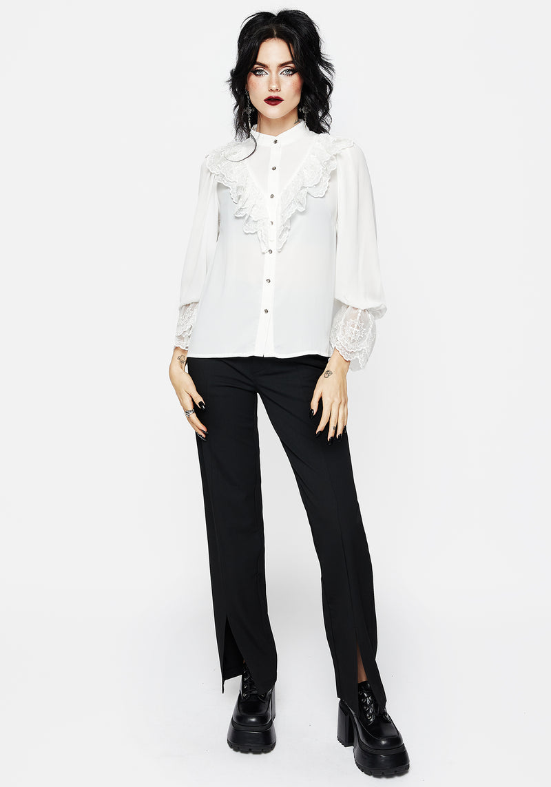 Constance Lace Frill Button Up Blouse Top | Disturbia - Shop