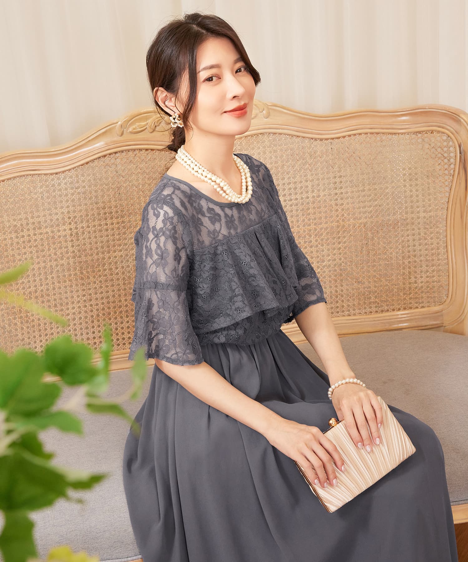 パーティードレス ワンピース 体型カバー 結婚式 ダークグレー – [公式