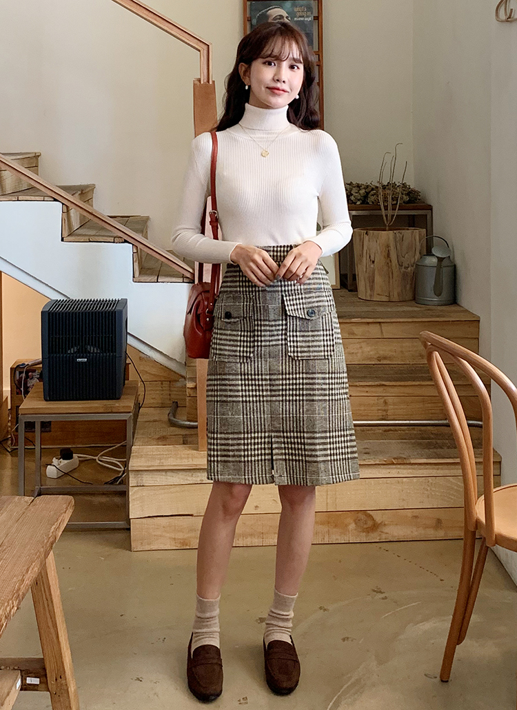 タートルネックニット&チェックスカートSET・全2色 | レディース