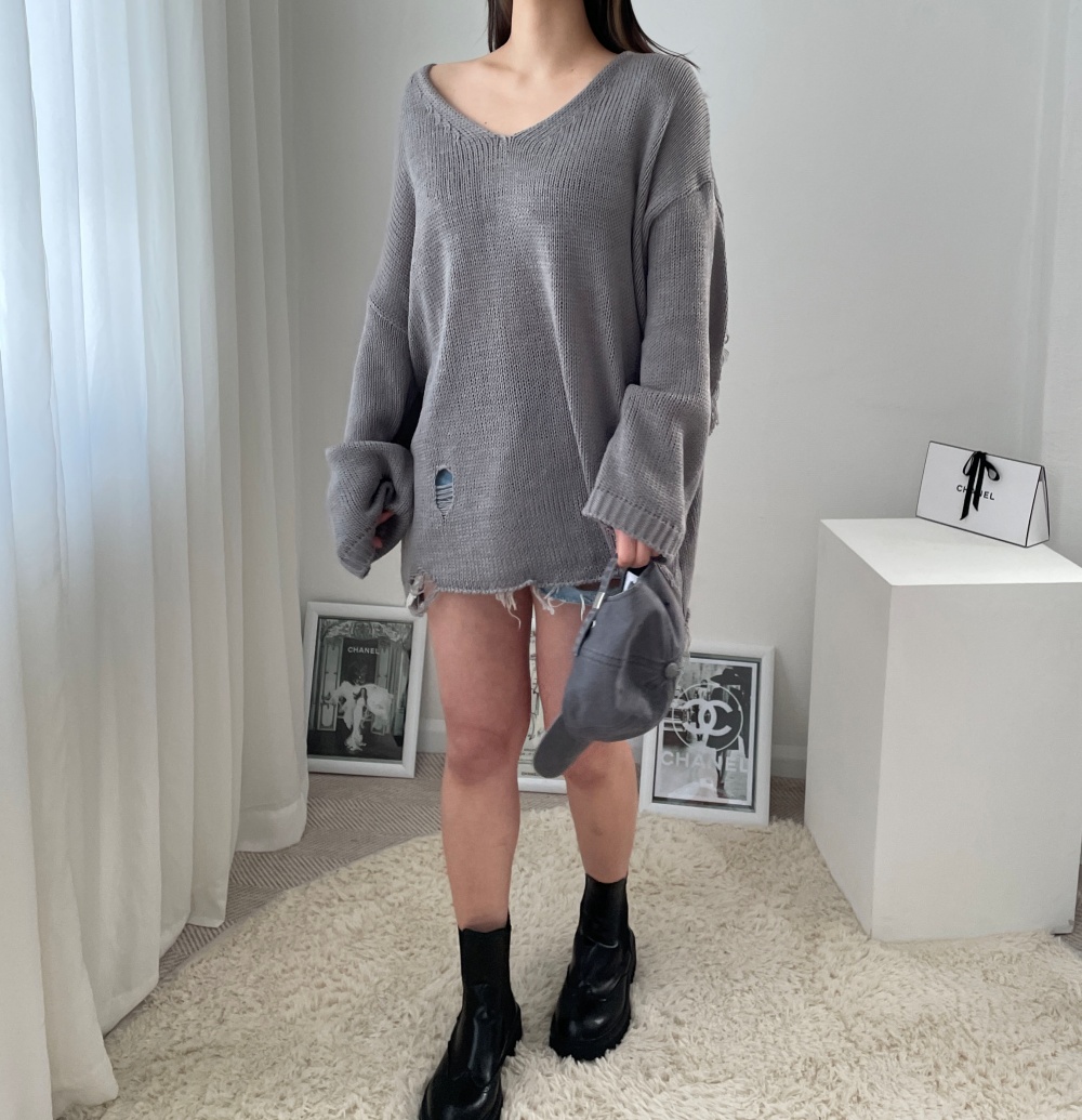 ダメージボクシーニット | レディースファッション通販 - DHOLIC