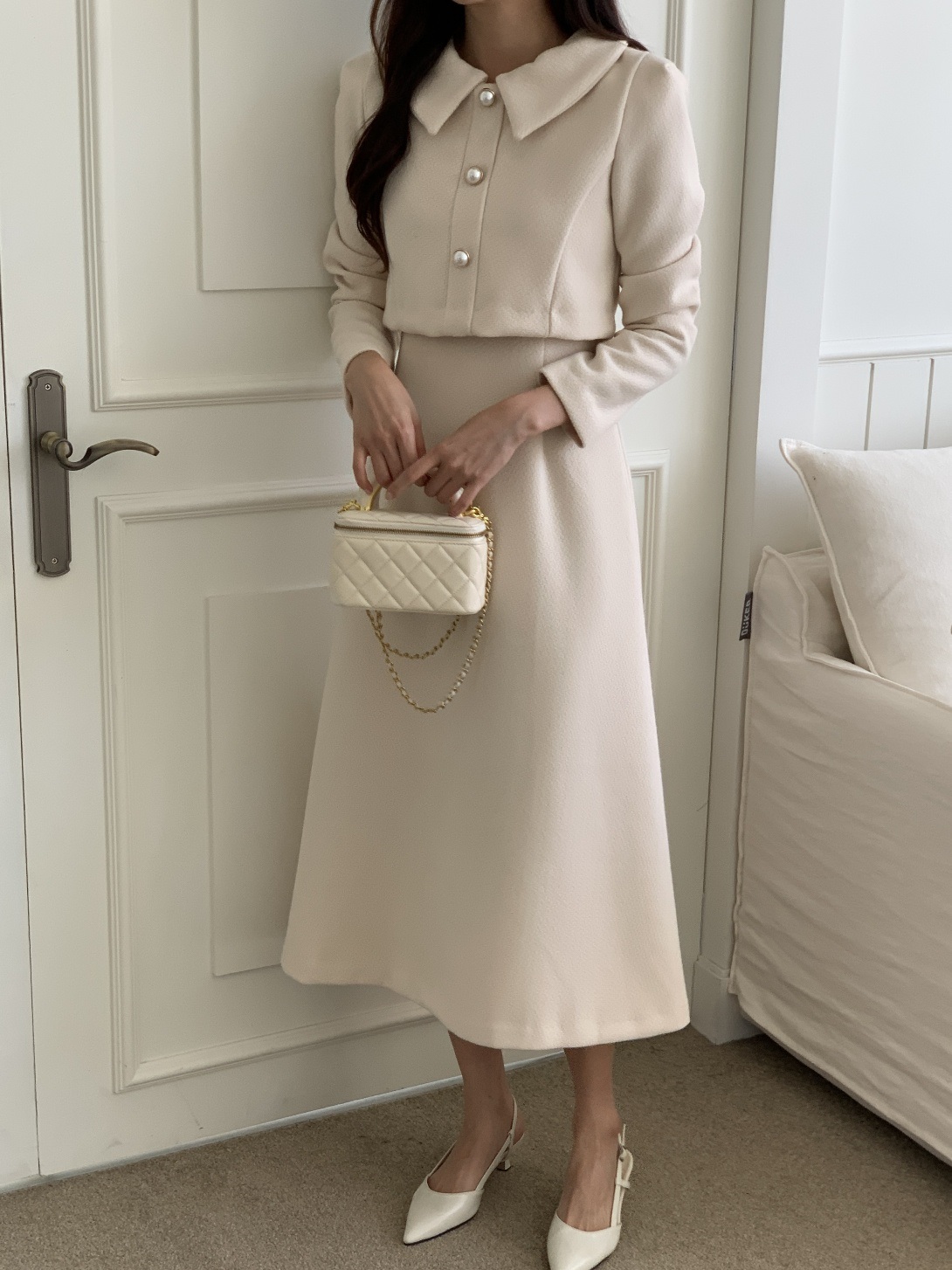 エコパールカラーAラインツイードワンピース | レディースファッション