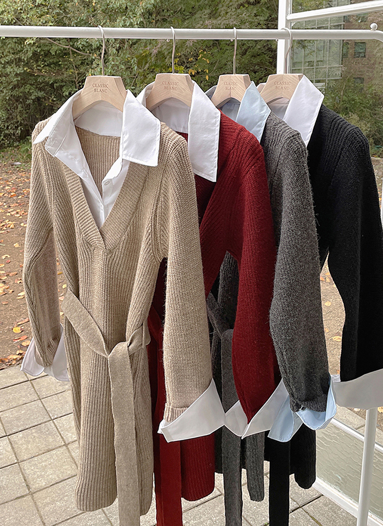 シャツレイヤード風ニットワンピース | レディースファッション通販